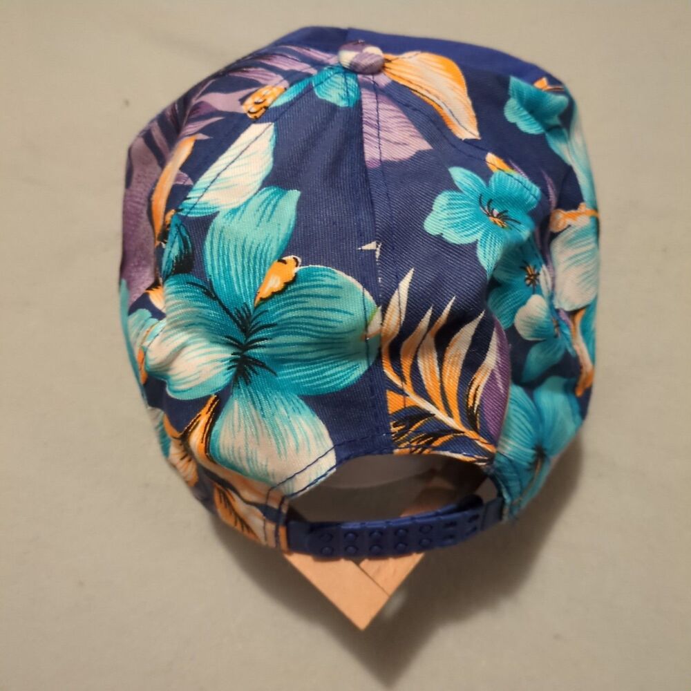 Vintage 90s Chesapeake Clays Floral Hawaiian Rope Hat Eagle Clay Target Blue - Picture 4 of 5